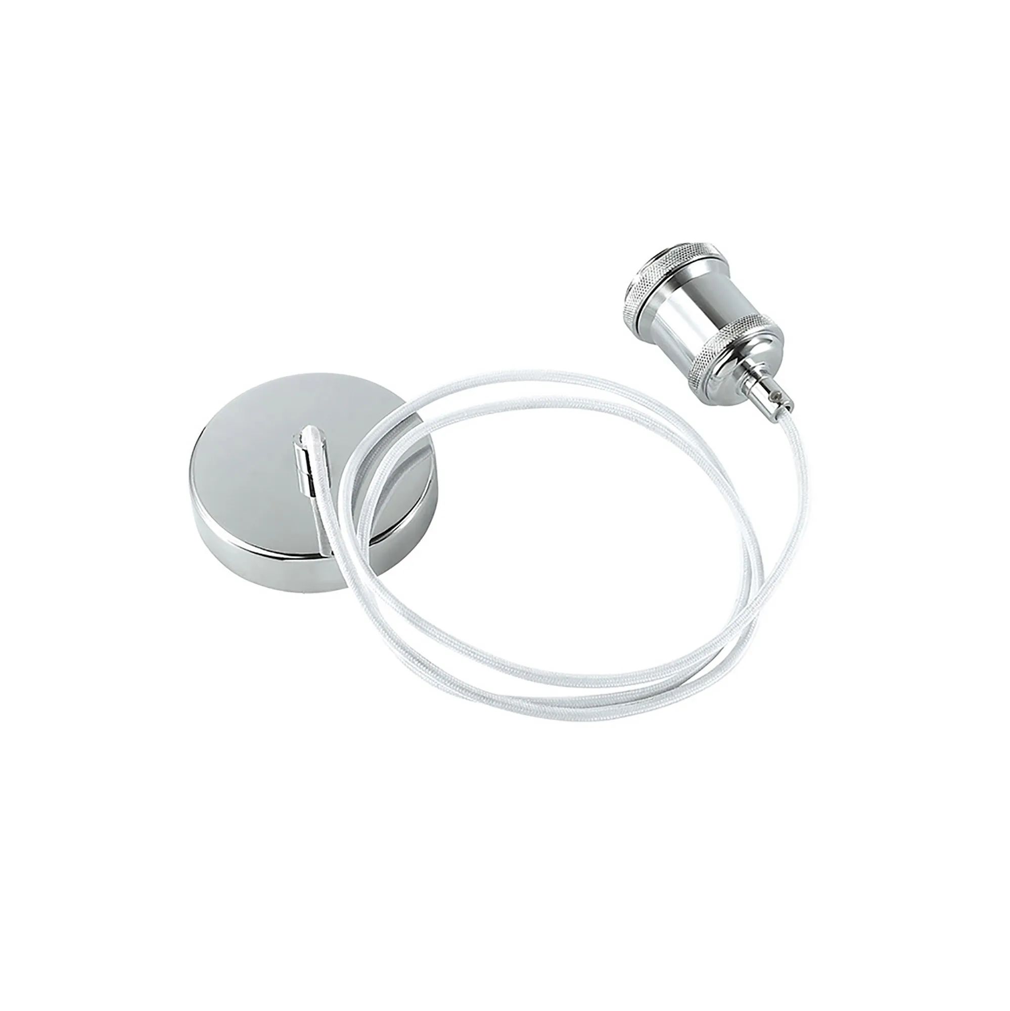 Dreifa 1.5m Single Pendant, 1 x E27, Polished Chrome/White Braided Cable (Maximum Load 1.5kg) D0175  Deco Dreifa Pendant